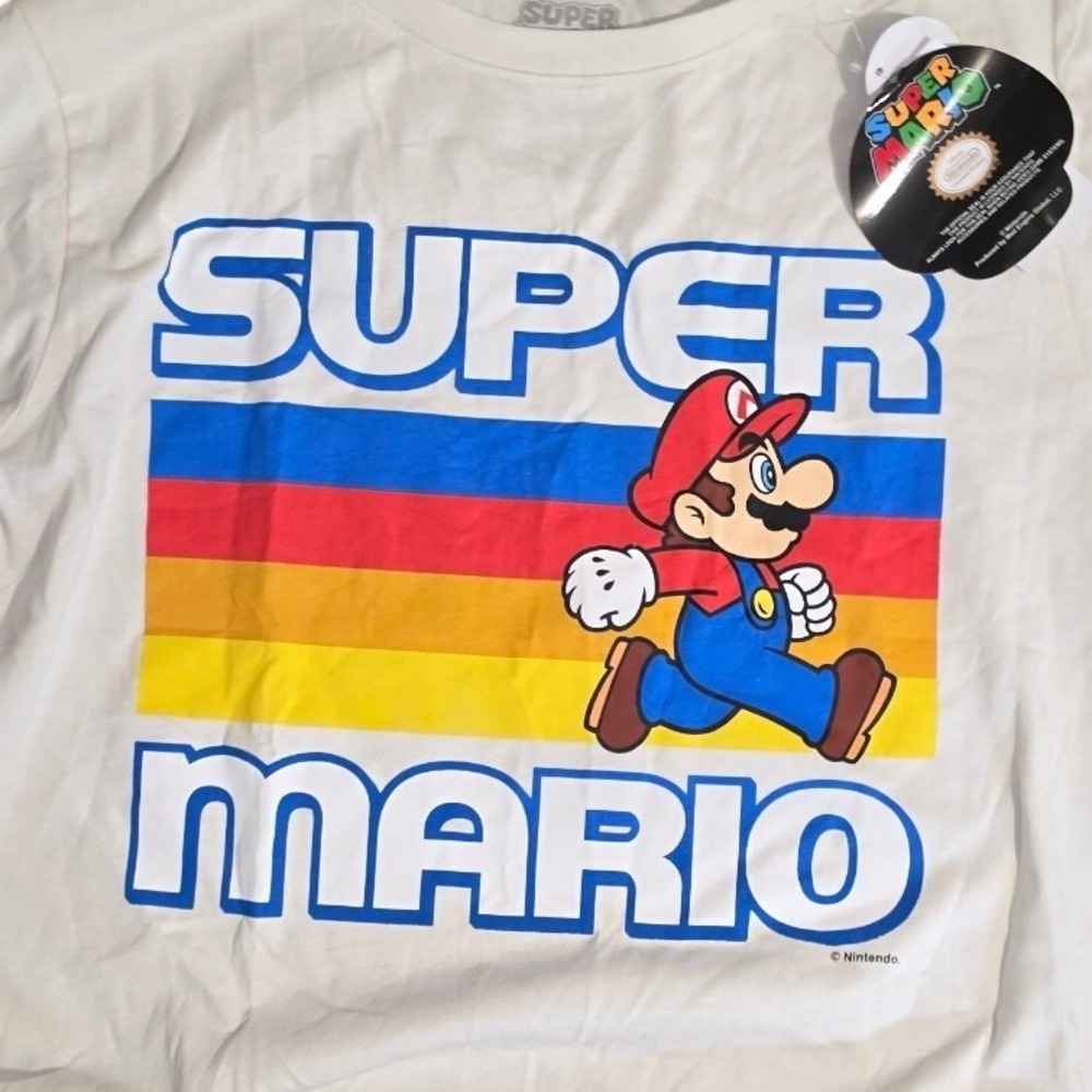 Nintendo Super Mario Kids Graphic T-Shirt XL Off White Retro Mario Running Tee